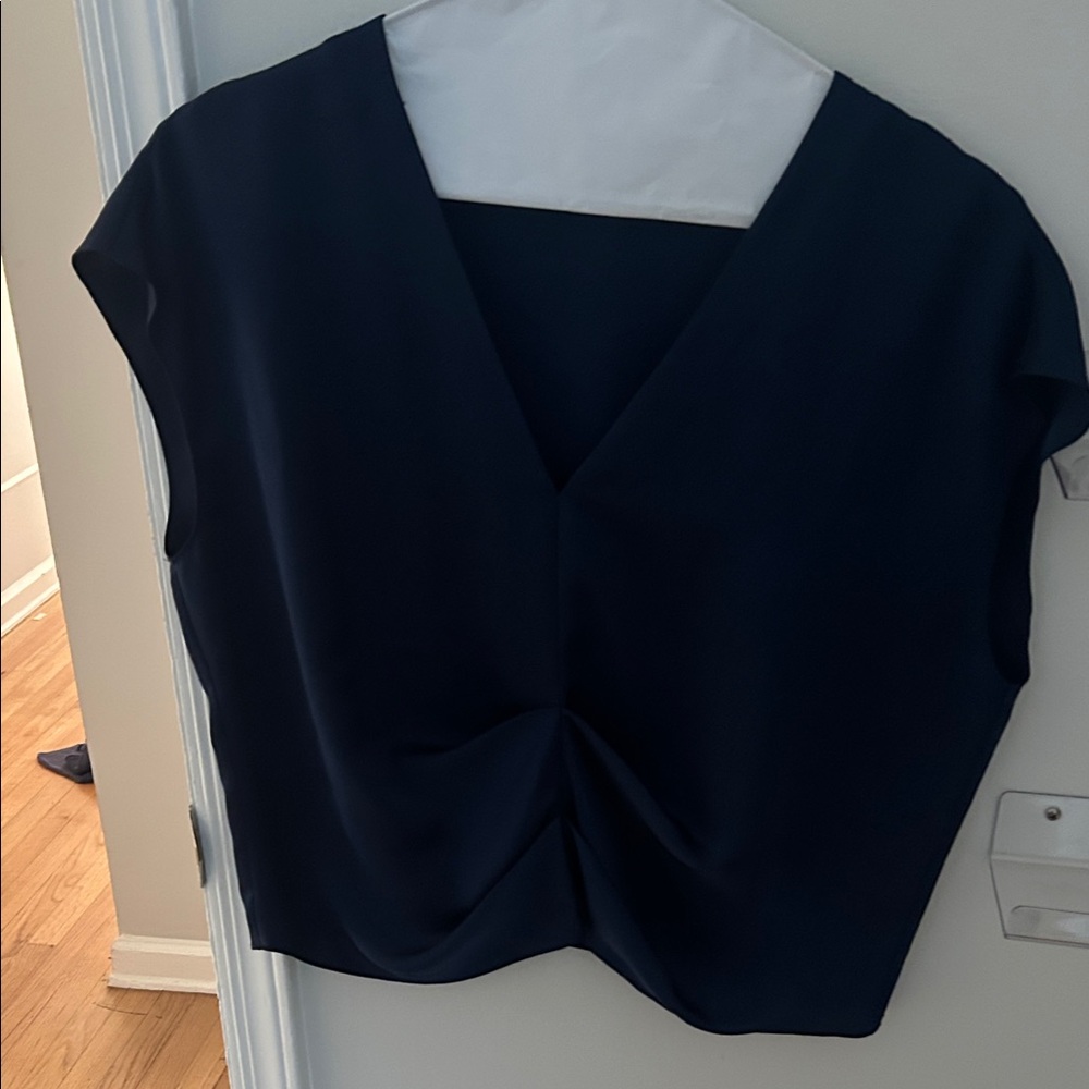 Ramy Brook Navy V-Neck Twist Front Blouse